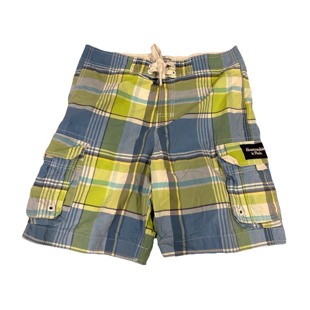 Abercrombie & Fitch Board Shorts Men's Sz L Swim Trunks Beach Surfer Blue Plaid